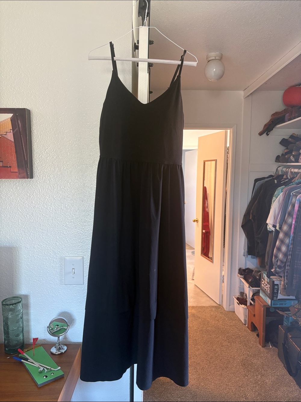Athleta Black V-Neck Spaghetti Strap Midi Dress